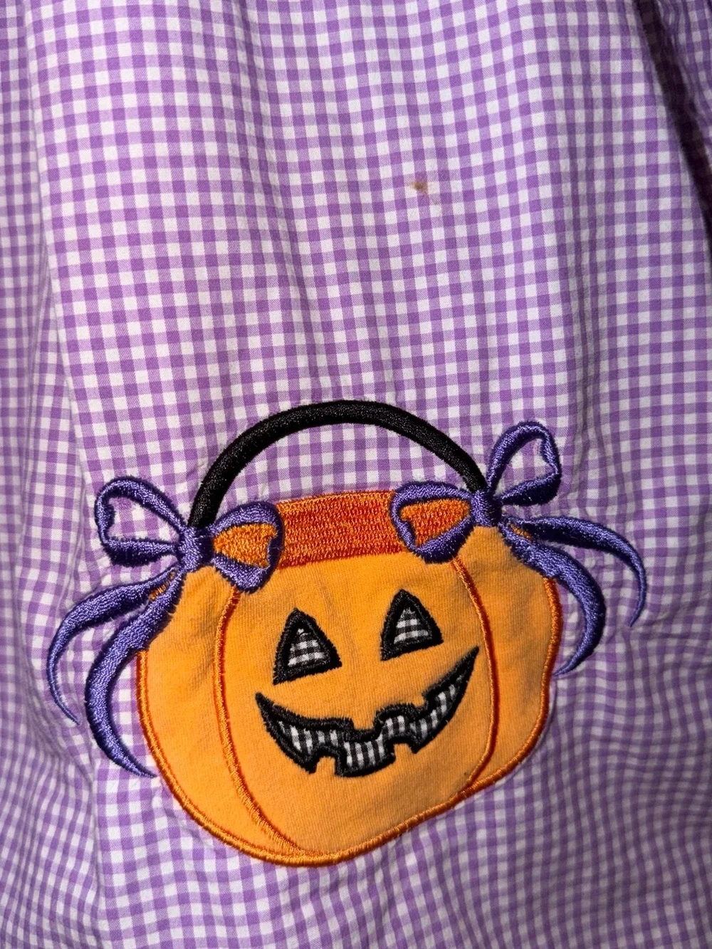 Stitchy Fish Girls Size 5 Halloween Purple Gingham Pumpkin Dress